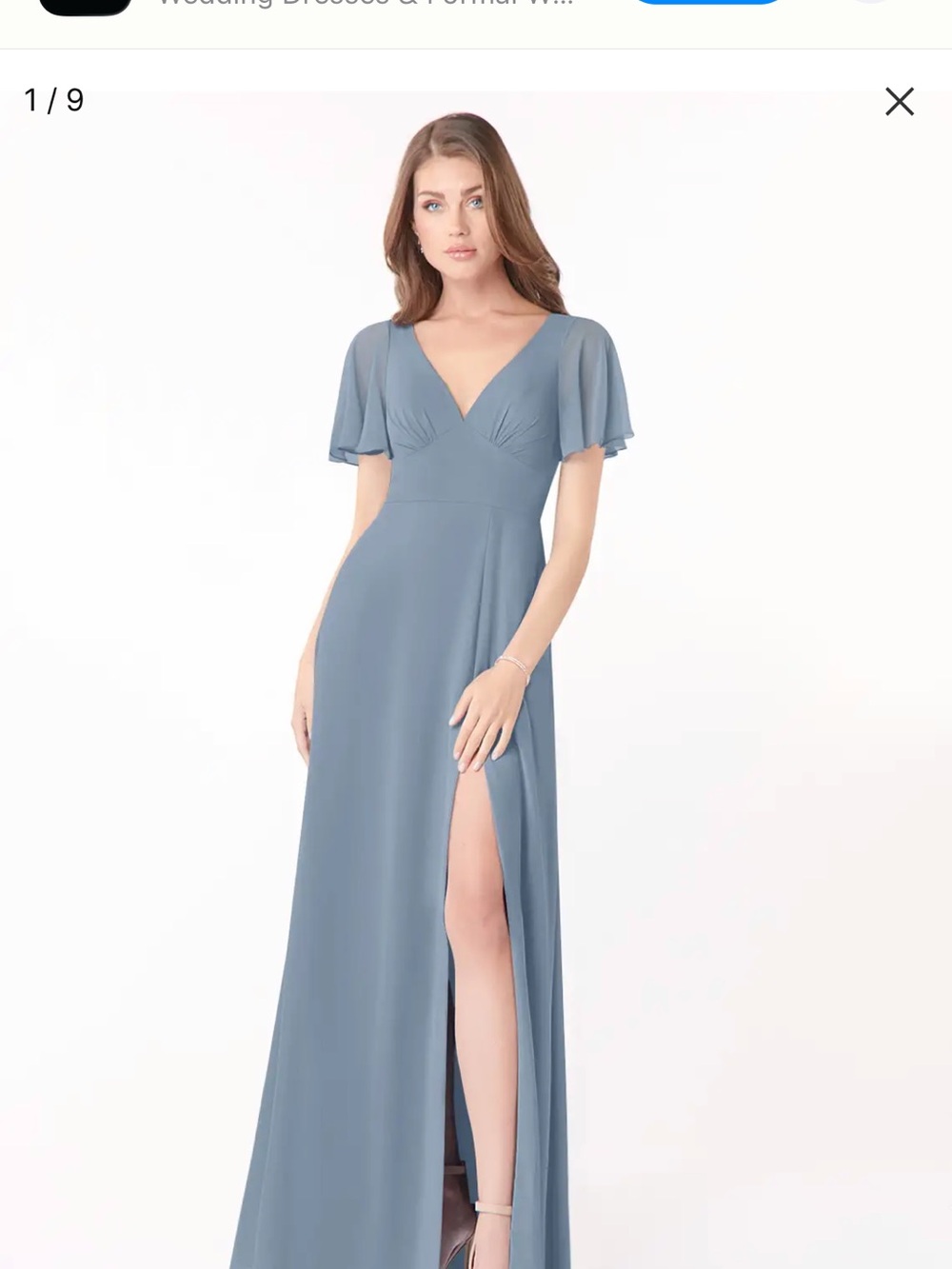 Azazie Dusty Blue V-Neck Maxi Dress with Flutter Sleeves